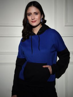 Tandul - Blue Hooded Colorblock Full Sleeves Hoodie
