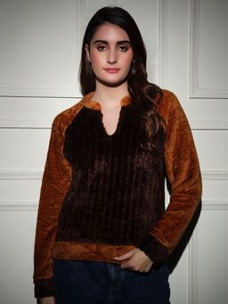 Tandul - Brown Round Neck Textured Full Sleeves Sweatshirt