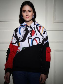 Tandul - White Hooded Printed Full Sleeves Hoodie