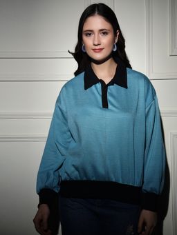 Tandul - Blue Collar Neck Solid Full Sleeves Sweatshirt