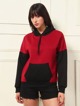 Tandul - Maroon Hooded Colorblock Full Sleeves Hoodie