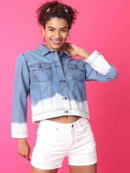 Freehand - Blue Women Cotton Solid Collar Neck Jacket