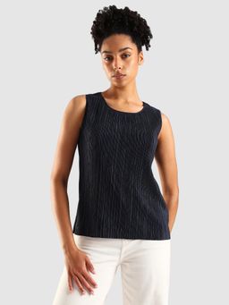 Calvin Klein - Navy Blue Round Neck Stripes Sleeveless Top