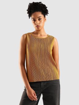 Calvin Klein - Gold Round Neck Stripes Sleeveless Top