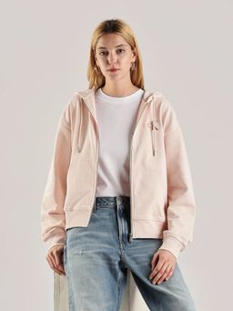 Calvin Klein - Pink Hooded Solid Full Sleeves Hoodie