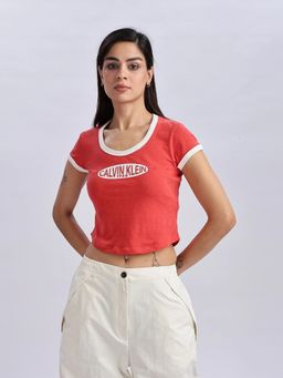 Calvin Klein - Red Cotton Round Neck Solid T-Shirt
