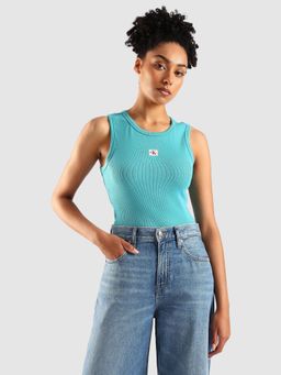 Calvin Klein - Blue Round Neck Solid Sleeveless Tank Top
