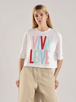 Calvin Klein - White Cotton Crew Neck Typography T-Shirt