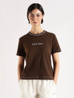 Calvin Klein - Brown Cotton Crew Neck Solid T-Shirt