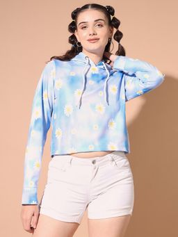 Tandul - Blue Hooded Floral Full Sleeves Hoodie