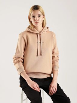 Calvin Klein - Peach Hooded Solid Full Sleeves Hoodie