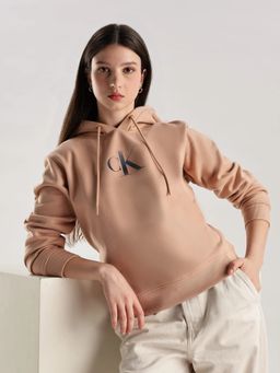 Calvin Klein - Peach Hooded Solid Full Sleeves Hoodie