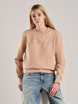 Calvin Klein - Peach Crew Neck Typography Full Sleeves Sweatshirt