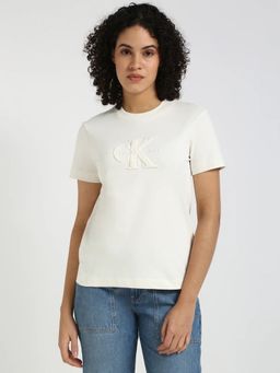 Calvin Klein - Men White Cotton Crew Neck Solid T-Shirt