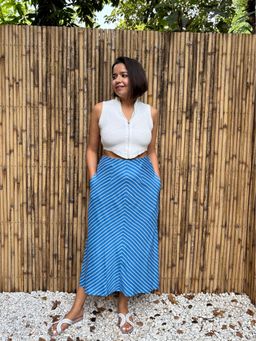 Label Tanvee - Blue Striped Midi Skirt