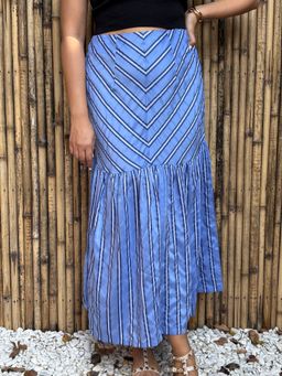 Label Tanvee - Blue Striped Tiered Midi Skirt