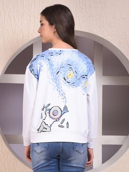 CRIMSOUNE CLUB - White Round Neck Graphic Full Sleeves Sweatshirt