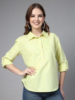 Style Quotient - Green Collar Neck Solid Three Fourth Sleeves Top