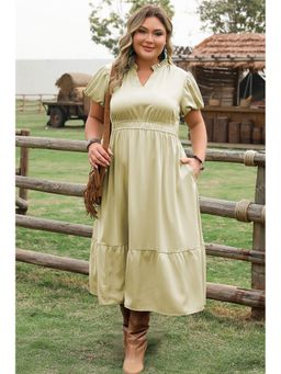 Errabelly - Laurel Green Puff Sleeve Tiered Plus Size Maxi Dress