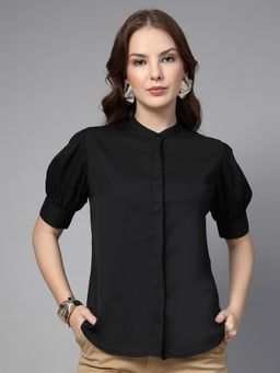 Style Quotient - Women Solid Black Slim Fit Casual Shirt