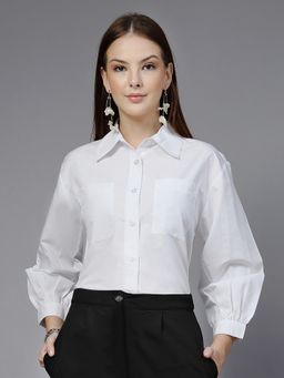 Style Quotient - Women Solid White Slim Fit Casual Shirt
