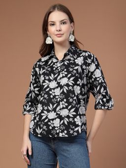 Style Quotient - Women Floral Black Regular Fit Casual Shirt