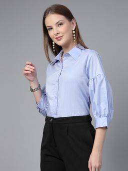 Style Quotient - Women Solid Blue Slim Fit Casual Shirt
