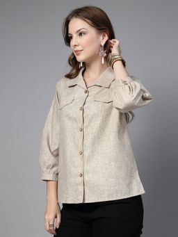 Style Quotient - Women Solid Beige Regular Fit Casual Shirt