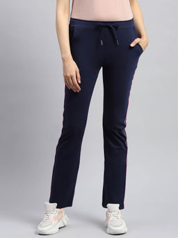 Monte Carlo - Womens Navy Blue Solid Regular Fit Trouser