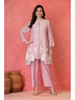 Sacred Suta - Women Applique Embroidered Pink Kurta with Pant