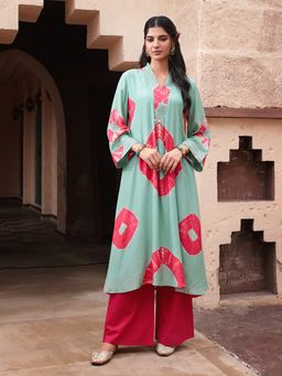 Aravalii - Mint Tie-Dye Modal Red Kurta with Palazzo