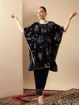 ISHIN - Rich Navy Blue Kaftan Kurta with Pant