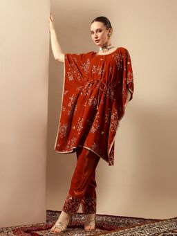 ISHIN - Rich Rust Kaftan Kurta with Pant