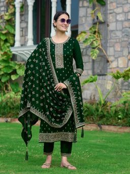 BERRYLICIOUS - Embroidered Green Kurta with Pant and Dupatta