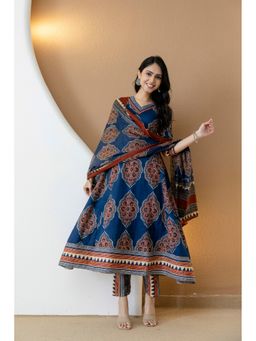 BERRYLICIOUS - Motifs Printed A-Line Blue Kurta with Pant and Dupatta