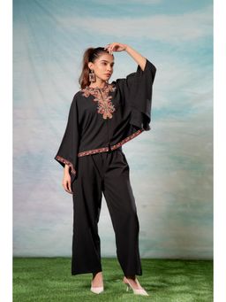 Juniper - Embroidered Cape Tunic Black Top with Palazzo