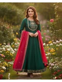 KVS FAB - Zari Thread Embroidered Green Kurta with Pant and Dupatta