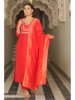 ARAMYA - Women Roman Silk Embroidered Kurta with Pant and Dupatta