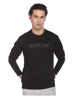 Arrow - Sports Men Black Embroidered Logo Crew Neck Sweatshirt