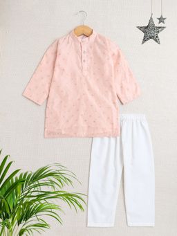 The Magic Wand - Boys Peach Woven Kurta with Pyjama (Set of 2)