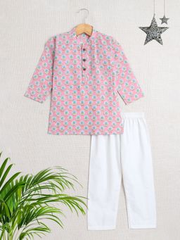 The Magic Wand - Boys Pink Floral Kurta with Pyjama (Set of 2)