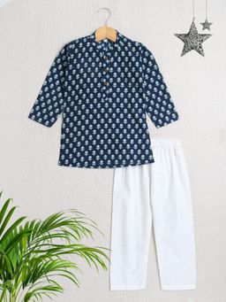 The Magic Wand - Boys Navy Blue Printed Kurta with Pyjama (Set of 2)