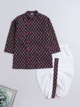 The Magic Wand - Boys Navy Blue Printed Kurta with Dhoti (Set of 2)