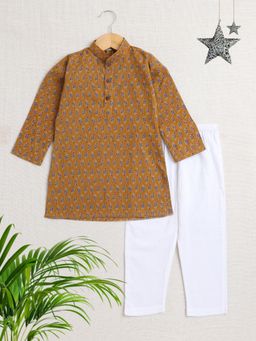 The Magic Wand - Boys Mustard Floral Kurta with Pyjama (Set of 2)
