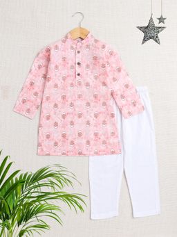 The Magic Wand - Boys Pink Floral Kurta with Pyjama (Set of 2)