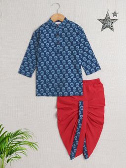 The Magic Wand - Boys Blue Floral Kurta with Dhoti (Set of 2)
