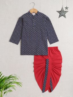 The Magic Wand - Boys Navy Blue Floral Kurta with Dhoti (Set of 2)