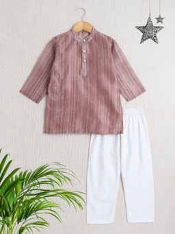 The Magic Wand - Boys Peach Stripes Kurta with Pyjama (Set of 2)