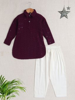 The Magic Wand - Boys Maroon Embellished Kurta with Pyjama (Set of 2)