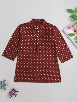 The Magic Wand - Boys Maroon Polka Dots Kurta